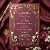 Antique Burgundy Ivory Tulips Gold Baroque Wedding 招待状