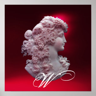 ANTIQUE CAMEO,LADY WITH GRAPES MONOGRAM ポスター