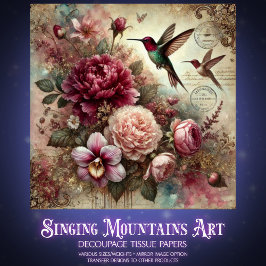 Antique Charm Hummingbirds and Flowers Decoupage  薄葉紙