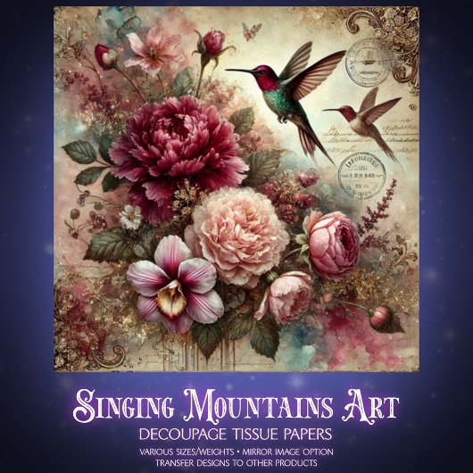 Antique Charm Hummingbirds and Flowers Decoupage  薄葉紙