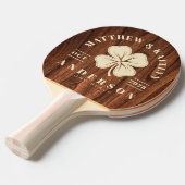 Antique Cherry Wood Irish Clover Wedding Crest 卓球ラケット (正面アングル)