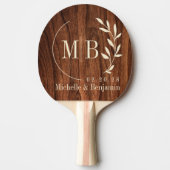 Antique Cherry Wood Leaf Wedding Monogram 卓球ラケット (正面)