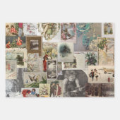 Antique Christmas Ephemera Collage Decoupage ラッピングペーパーシート (正面2)