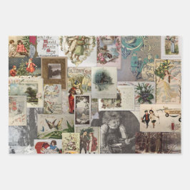 Antique Christmas Ephemera Collage Decoupage ラッピングペーパーシート