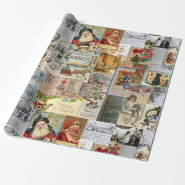 Antique Christmas Ephemera Collage Decoupage ラッピングペーパー