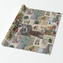 Antique Christmas Ephemera Collage Decoupage ラッピングペーパー