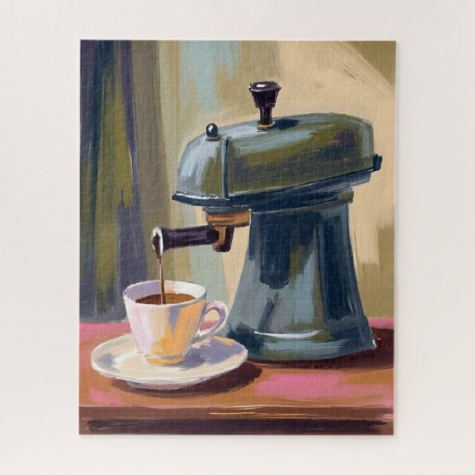 Antique Coffee Machine Latte Watercolor ジグソーパズル (縦)