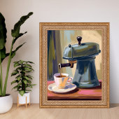 Antique Coffee Machine Latte Watercolor ポスター