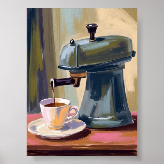 Antique Coffee Machine Latte Watercolor ポスター (正面)