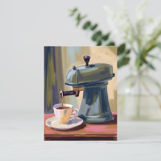 Antique Coffee Machine Latte Watercolor Card (スタンド正面)