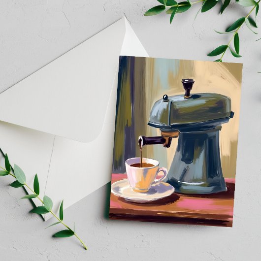 Antique Coffee Machine Latte Watercolor Card