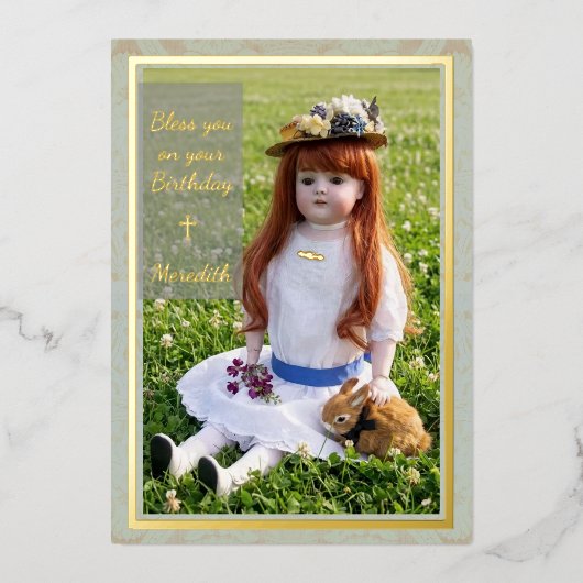 Antique Doll Flat Foil Birthday Card 箔シーズンカード (正面)