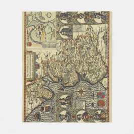 Antique Fantasy Sea Monster Map Print フリースブランケット
