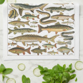 Antique fish chart Under-the-sea キッチンタオル (折り畳み)
