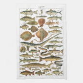 Antique fish chart Under-the-sea キッチンタオル (縦)