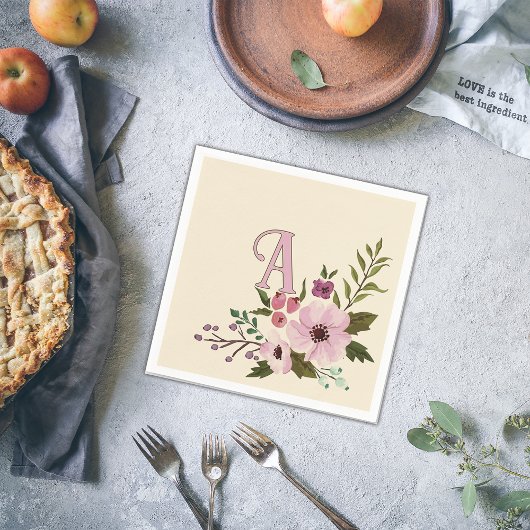 Antique Floral Custom Monogram Initial スタンダードカクテルナプキン