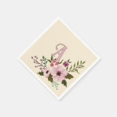 Antique Floral Custom Monogram Initial スタンダードカクテルナプキン (角)