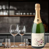 Antique Floral Custom Monogram Initial スパークリングワインラベル