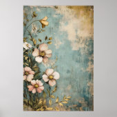 Antique floral design with a textured or aged look ポスター (正面)
