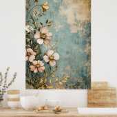 Antique floral design with a textured or aged look ポスター (キッチン)
