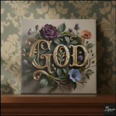 Antique Floral Gold GOD Word Sign タイル