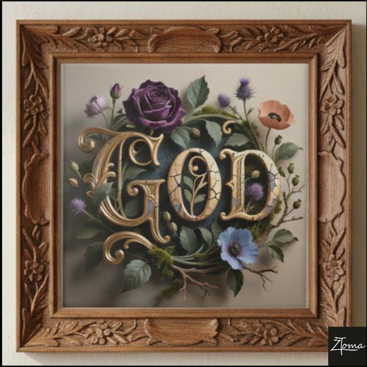 Antique Floral Gold GOD Word Sign タイル
