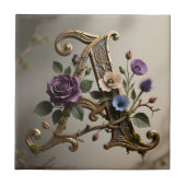 Antique Floral Gold Letter A Monogram タイル (正面)