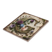 Antique Floral Gold Letter G Monogram タイル (側面)