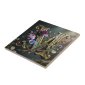 Antique Floral Gold Letter M Monogram タイル (側面)