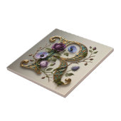 Antique Floral Gold Letter R Monogram タイル (側面)