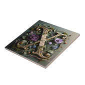 Antique Floral Gold Letter X Monogram タイル (側面)