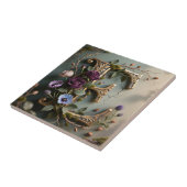 Antique Floral Gold Teal Letter E タイル (側面)