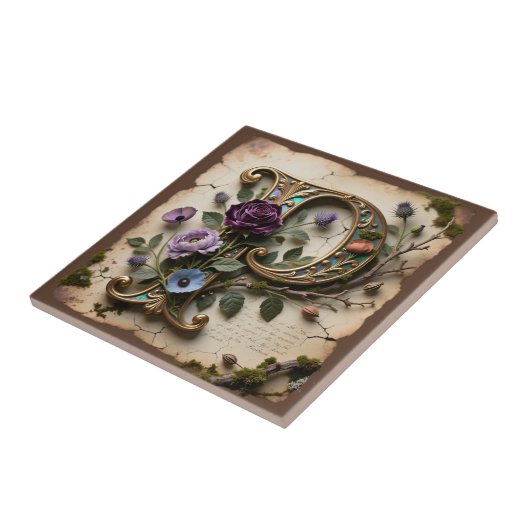 Antique Floral Opalescent Letter P Monogram タイル (側面)