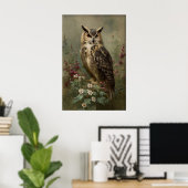 Antique Flower Owl Print, Moody Bird Botanical Cot ポスター (ホームオフィス)