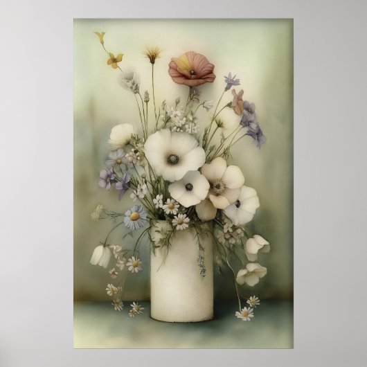 Antique Flower Toilet Paper Roll Print, Bathroom ポスター (正面)