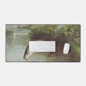 Antique Fly Fishing Leaping Brook Trout Print デスクマット (キーボード&マウス)