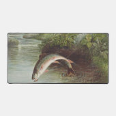 Antique Fly Fishing Leaping Brook Trout Print デスクマット (正面)