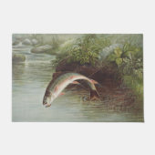 Antique Fly Fishing Leaping Brook Trout Print ドアマット (正面)