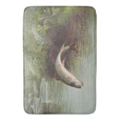 Antique Fly Fishing Leaping Brook Trout Print バスマット (正面縦)