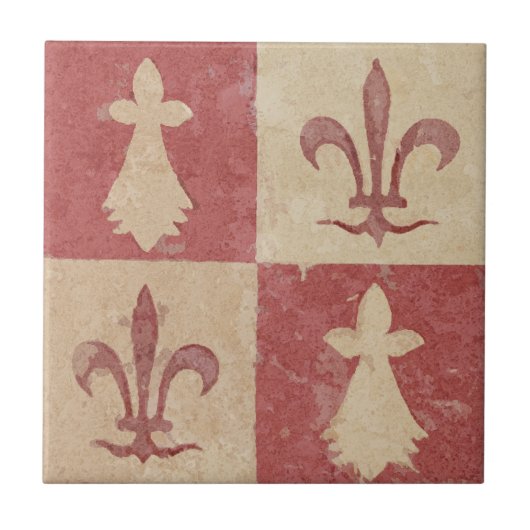Antique French Mediaeval Fleur de Lis Pattern タイル (正面)