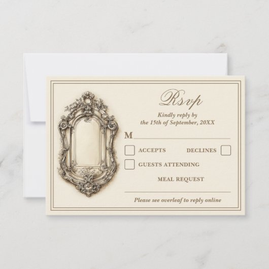 Antique Gilded Age Ivory Timeless QR Code Wedding 出欠カード (正面)