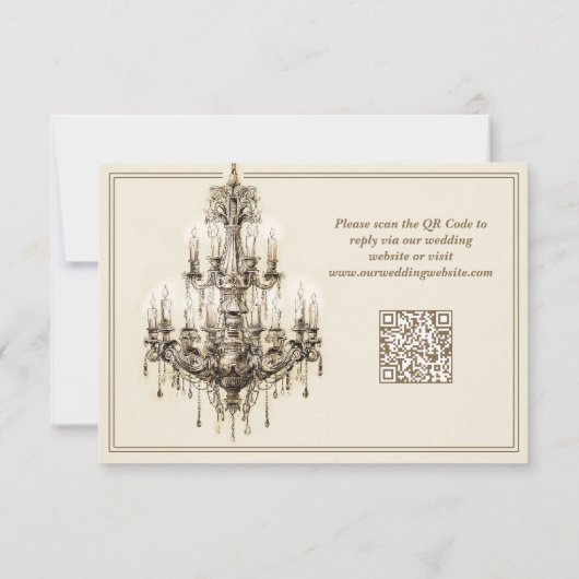 Antique Gilded Age Ivory Timeless QR Code Wedding 出欠カード (裏面)