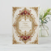 Antique Gilded Burgundy Floral Formal Wedding 招待状 (スタンド正面)