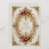 Antique Gilded Burgundy Floral Formal Wedding 招待状 (正面/裏面)