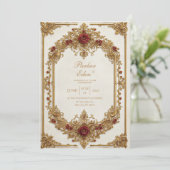 Antique Gilded Burgundy Floral Formal Wedding 招待状 (スタンド正面)