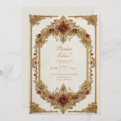 Antique Gilded Burgundy Floral Formal Wedding 招待状 (正面/裏面)