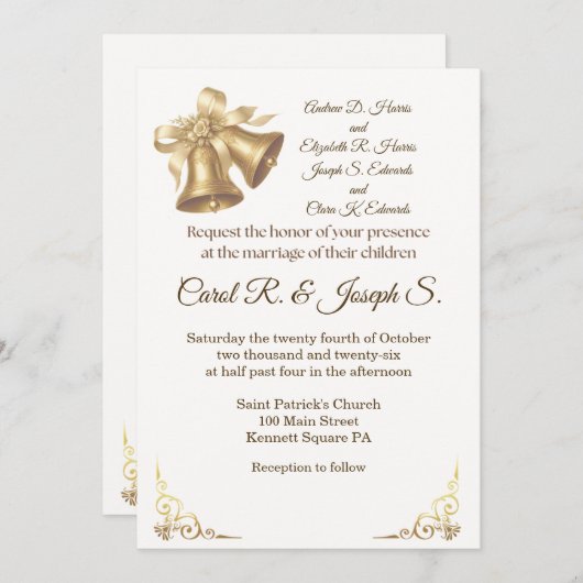 Antique Gold Bells Wedding Invitation 招待状 (正面/裏面)