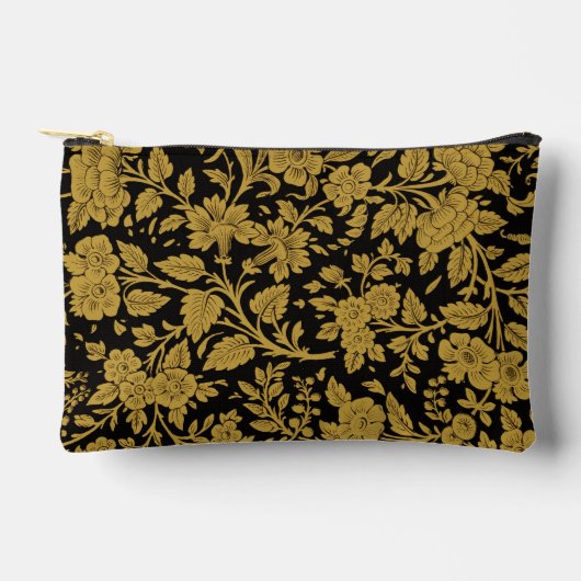 Antique Gold Floral Indian Lac-work Black Pattern アクセサリーポーチ (正面)