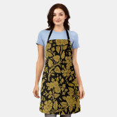 Antique Gold Floral Indian Lac-work Black Pattern エプロン (着用した状態)