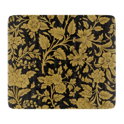 Antique Gold Floral Indian Lac-work Black Pattern カッティングボード (正面)